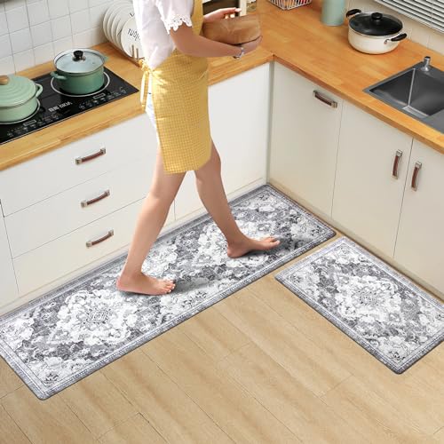 Anti Fatigue Kitchen Mats 2 Piece Set Blue Gray Waterproof Non-Skid C876104