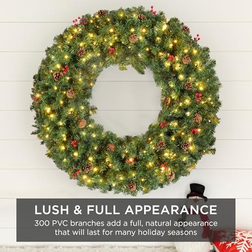 60in Artificial Pre-Lit Fir Christmas Wreath with 300 LED Lights Q1825