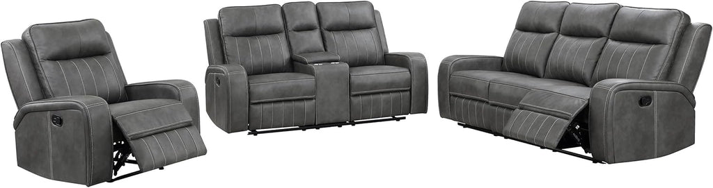 3-Piece Upholstered Motion Reclining Sofa Set Grey S4353