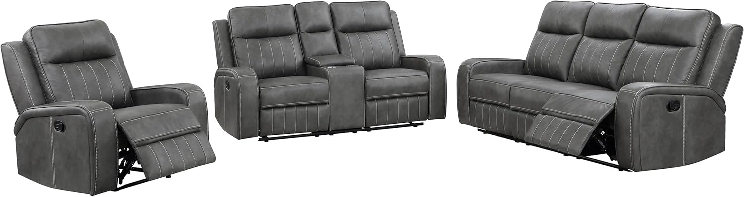 3-Piece Upholstered Motion Reclining Sofa Set Grey S4353