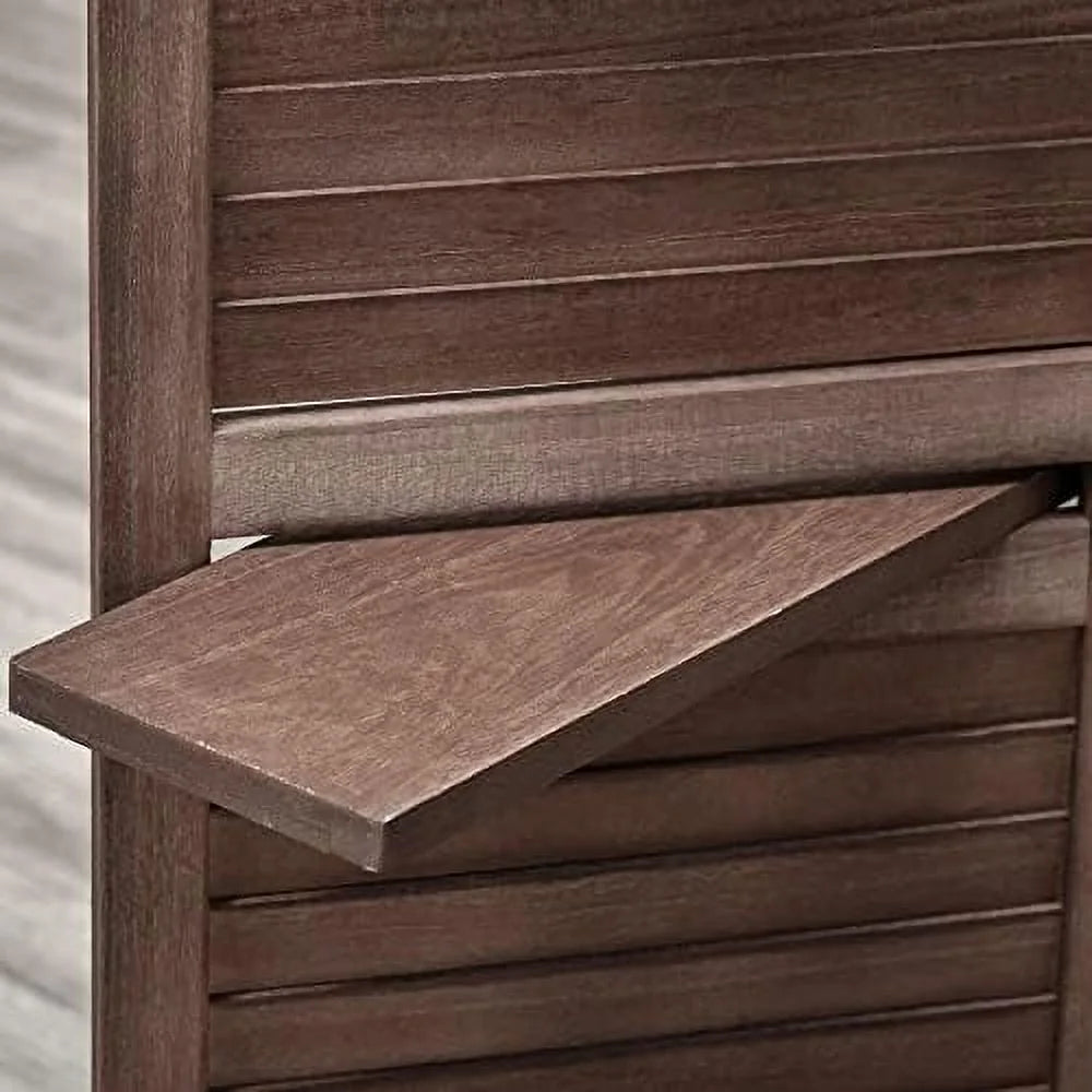 4-Panel Folding Room Divider 5.6 Ft Freestanding Paulownia Wood Privacy Screen Panel with Shelves Walnut P679