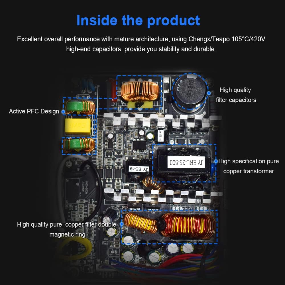 500W 80 Plus Gold Non-Modular Active PC Power Supply with 120mm Fan C15422
