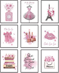 Pink Flower Perfume Fashion Paris Wall Art Prints Set of 9 Unframed L623913