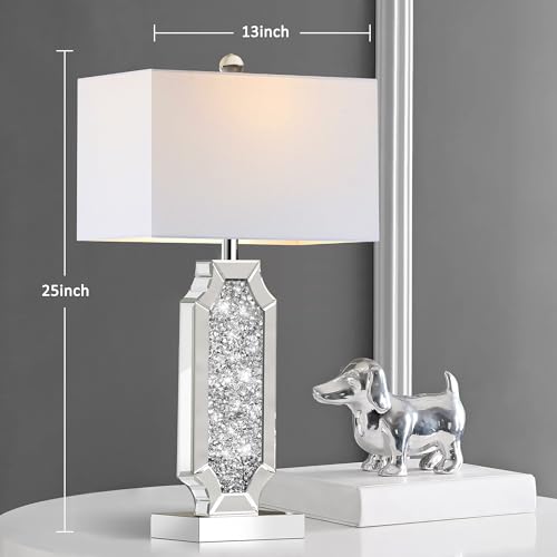 Set of 2 Dimmable Touch Silver Mirrored Bedside Table Lamps with USB Ports L1801