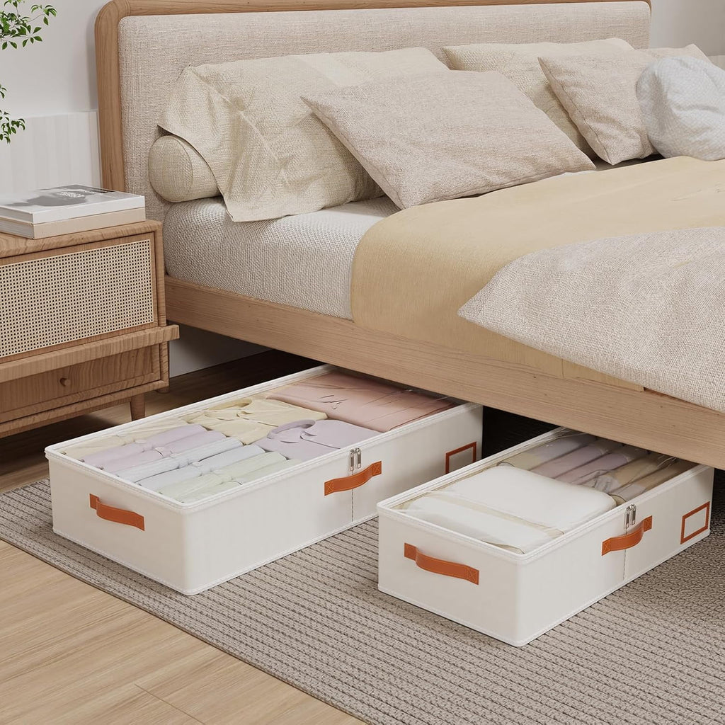 Beige 4 Pack Under Bed Storage Containers with Lids H59306