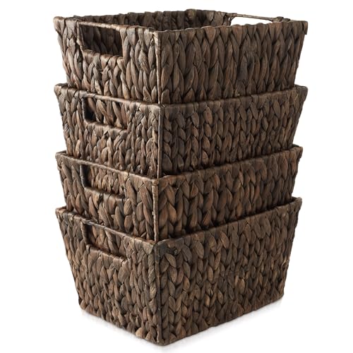 Set of 4 Natural Woven Storage Baskets with Handles D1797