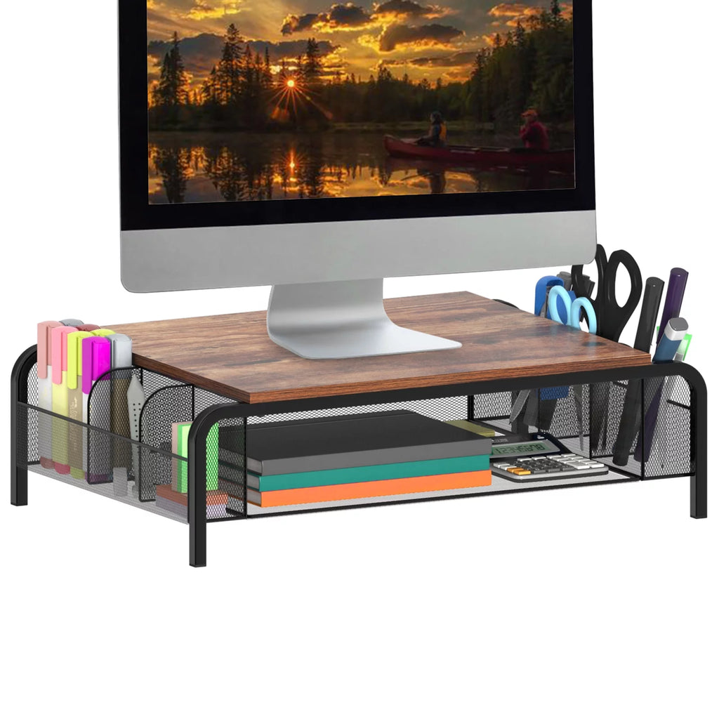 Brown Desk Monitor Stand Riser with Drawer E744730