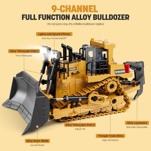 Remote Control Excavator Construction Toys with Metal Shovel & Light, 11CH, 2×1200mAh X2716