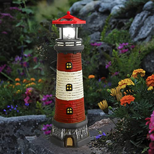 Black Solar Rotating Lighthouse Outdoor Lantern W2831