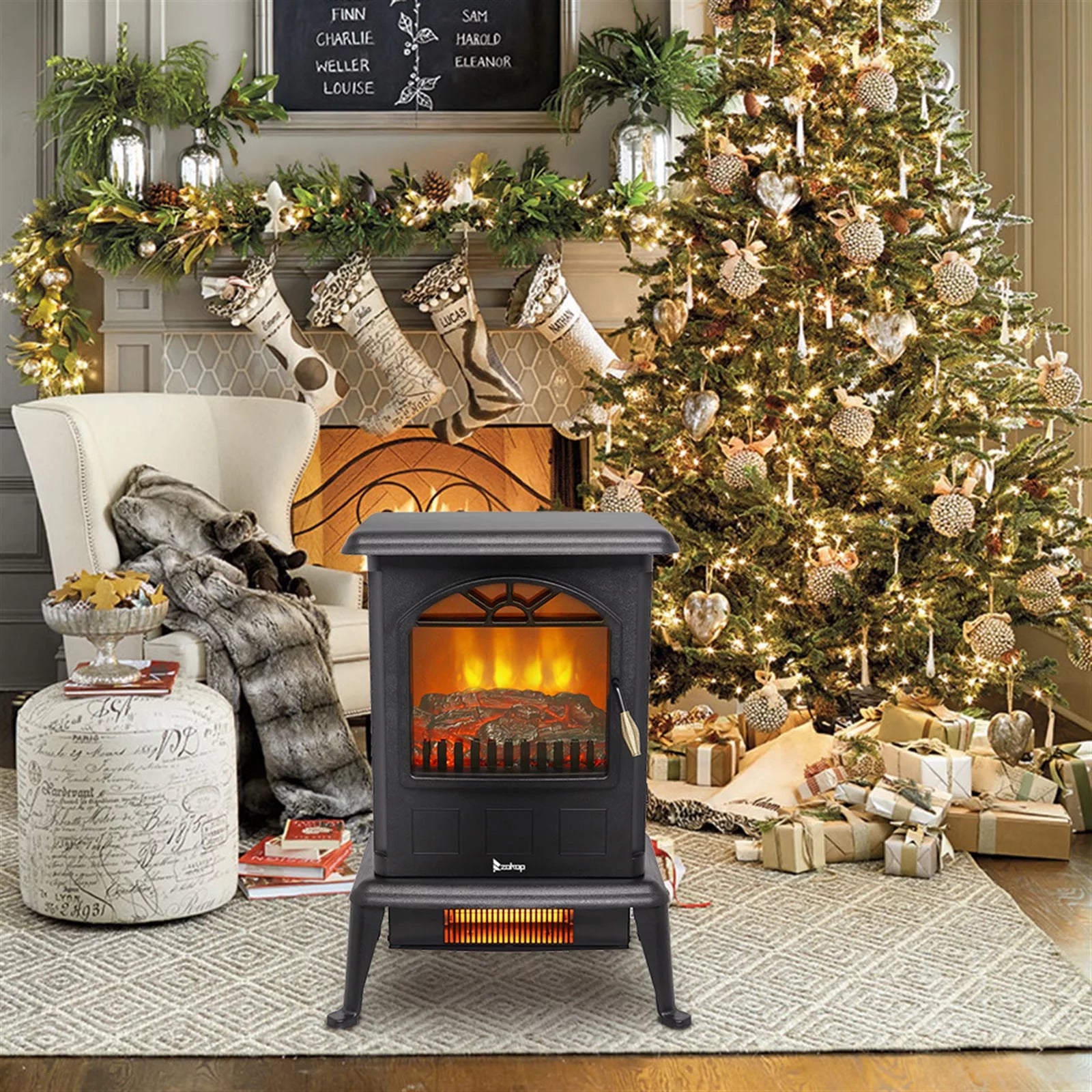 16.6" Freestanding Infrared Space Heater with Realistic 3D Flame Effect Z9191