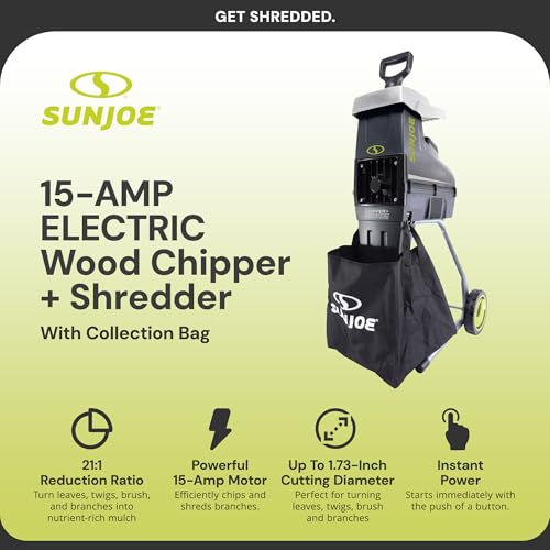 15-Amp Corded Electric Wood Chipper Shredder with Collection Bag C459
