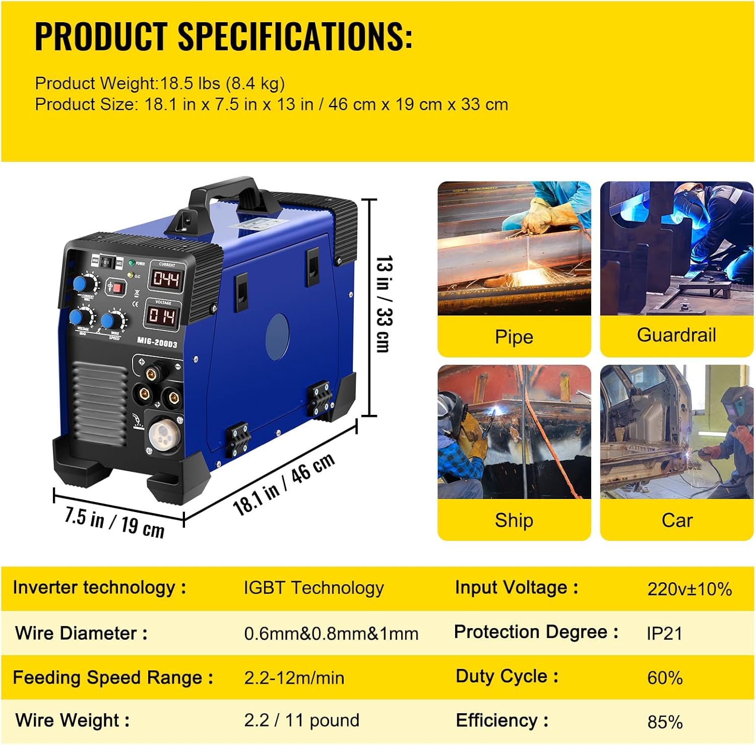 200 Amp 3 in 1 MIG TIG Arc Welding Machine with IGBT Inverter and Digital Display T920050
