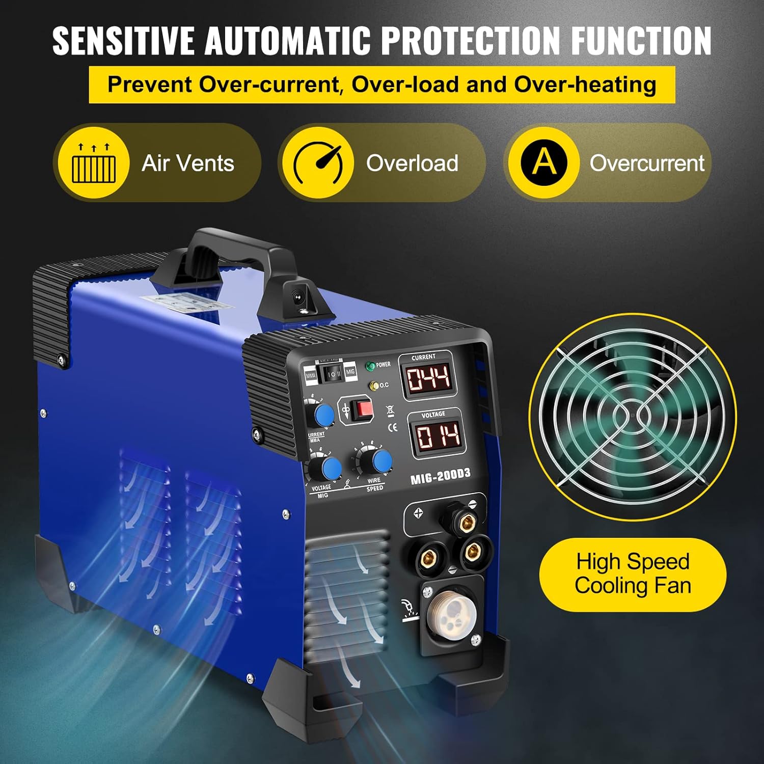 200 Amp 3 in 1 MIG TIG Arc Welding Machine with IGBT Inverter and Digital Display T920050