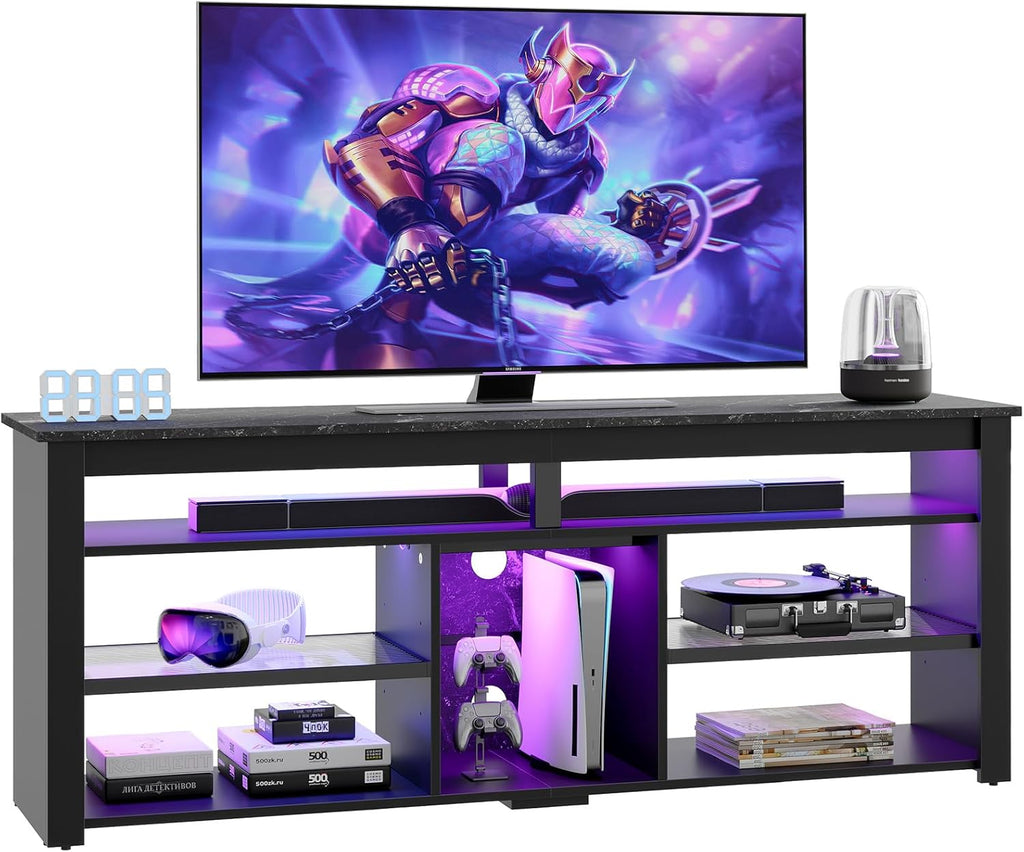 Black Marble TV Stand with 2 Led Lights L99813