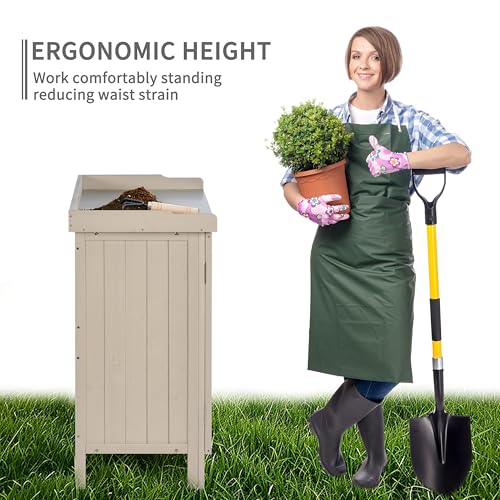 Outdoor Storage Cabinet with Potting Bench & Metal Tabletop N659
