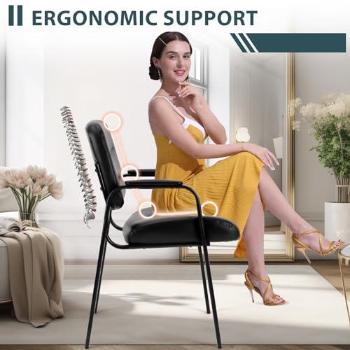 Black PU Leather Guest Chair with Padded Arms K409