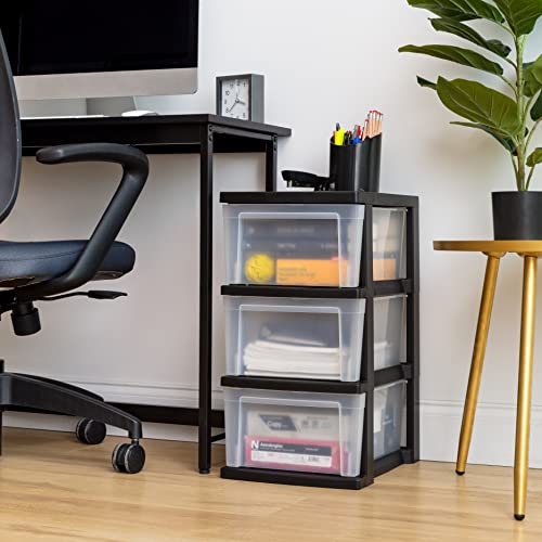 Black/Clear 3-Drawer 2-Pack Plastic Drawer Storage Organizer Y6038