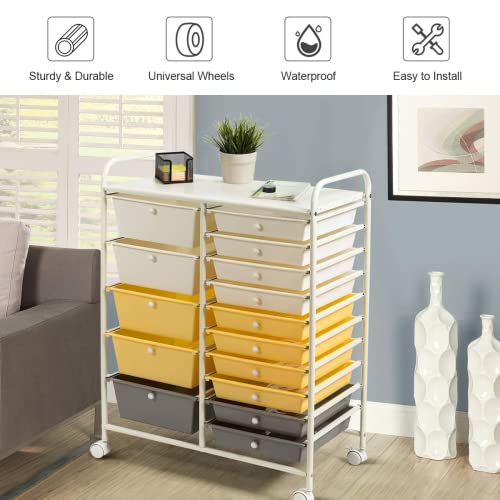 15 Drawer Rolling Storage Cart with Lockable Wheels, Black P862