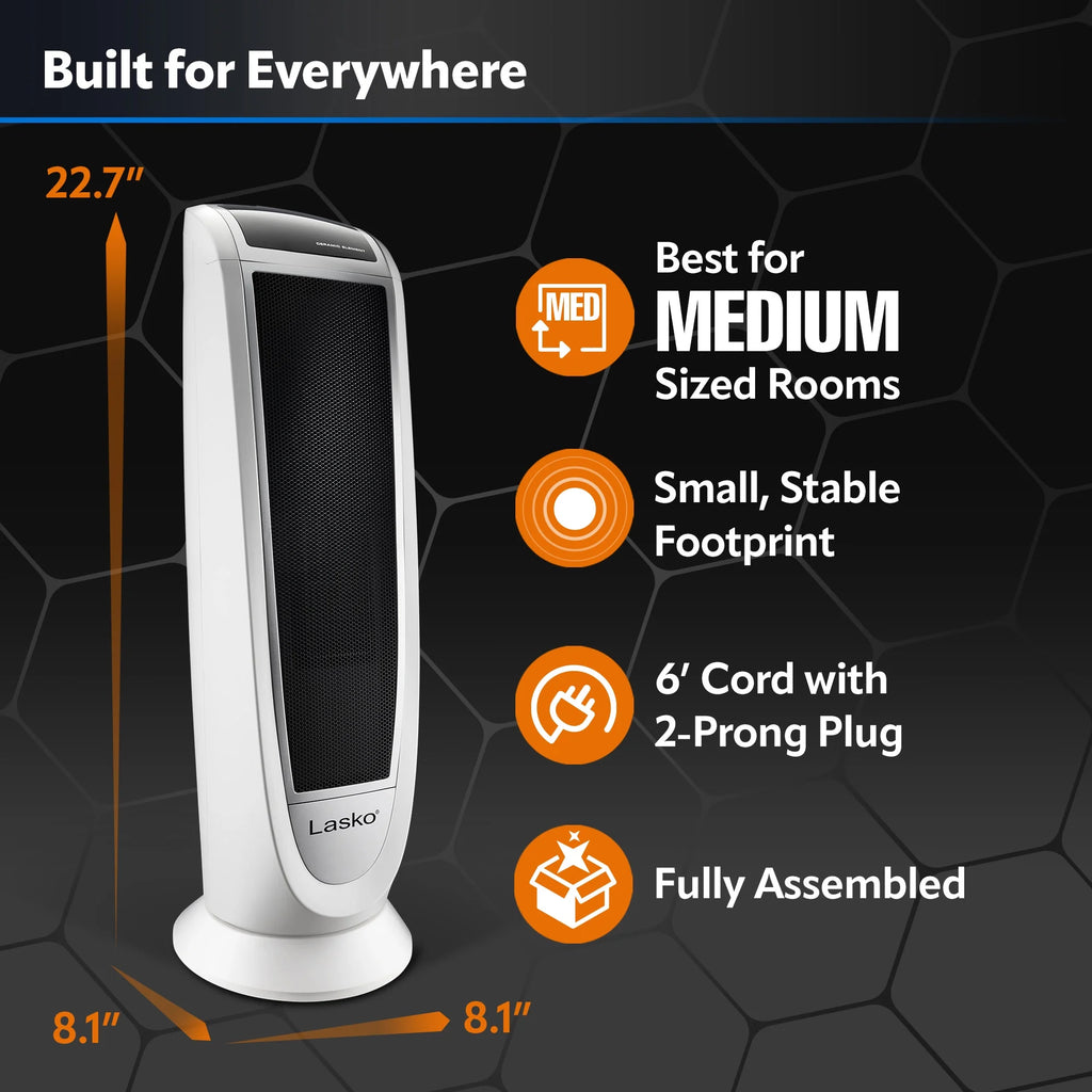 White 1500W Electric Digital Ceramic Tower Space Heater B97688