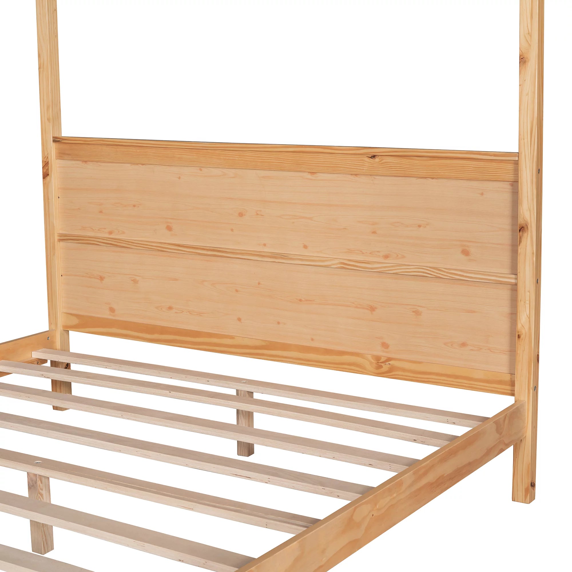Wood Queen Size Canopy Platform Bed with Headboard O523336