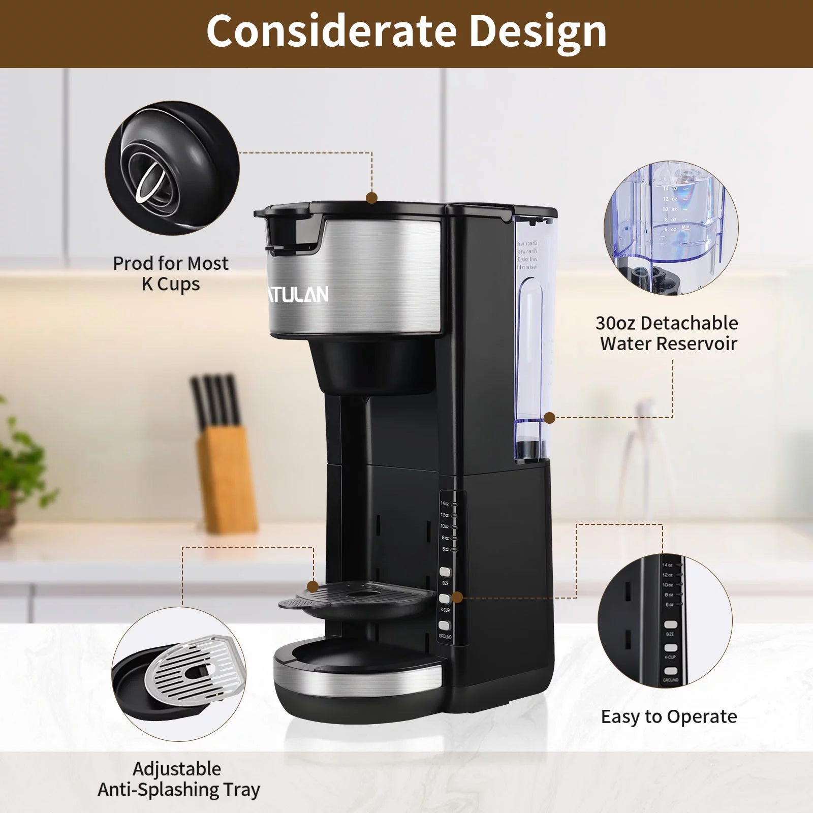 Black Single Serve Coffee Maker with 30 Oz Removable Water Tank P792681