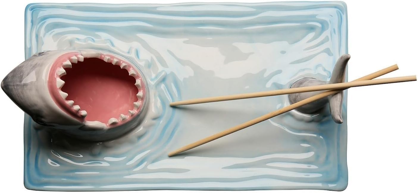 Shark Plate With Sauce Compartment, Handmade Ceramic Sushi Platter S6704