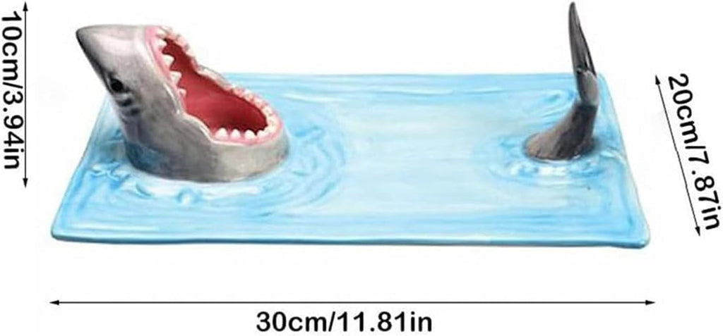 Shark Plate With Sauce Compartment, Handmade Ceramic Sushi Platter S6704
