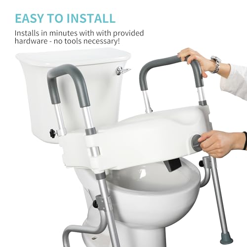 4.5in Raised Toilet Seat with Handles, Heavy Duty Support up to 330lbs, Adjustable Legs E7697