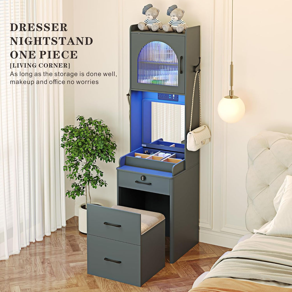 Grey Vanity Desk with Mirror and Lights and Drawers O8286