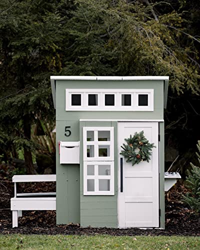 Modern Outdoor Wooden Playhouse with Picnic Table, Mailbox and Outdoor Grill L8324