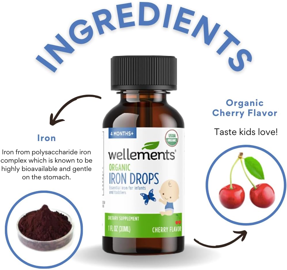 Organic Iron Drops for Babies, Cherry Flavor, 1 Fl Oz O57650