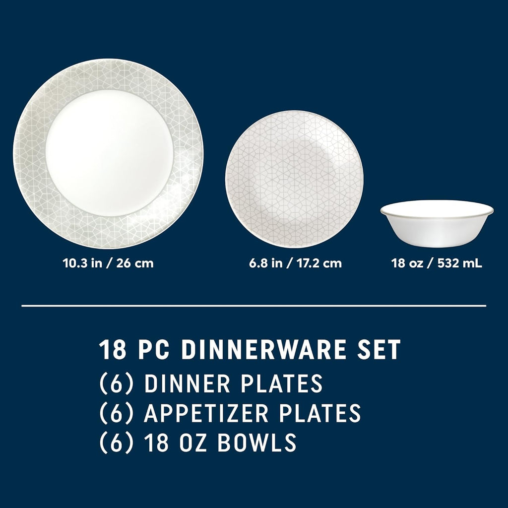 18 Piece Glass Dinnerware Set, Service for 6, 28 oz Soup Bowls Set of 6 S425877
