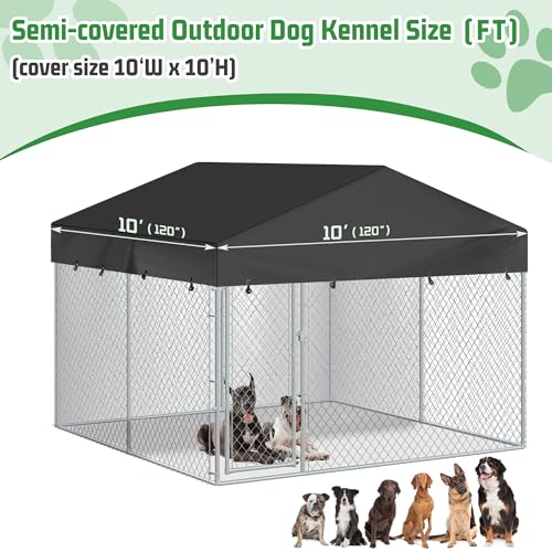 Black 600D Waterproof Oxford Cloth Dog Kennel Replacement Top Cover 10'Dx10'Wx1.4'H G4651
