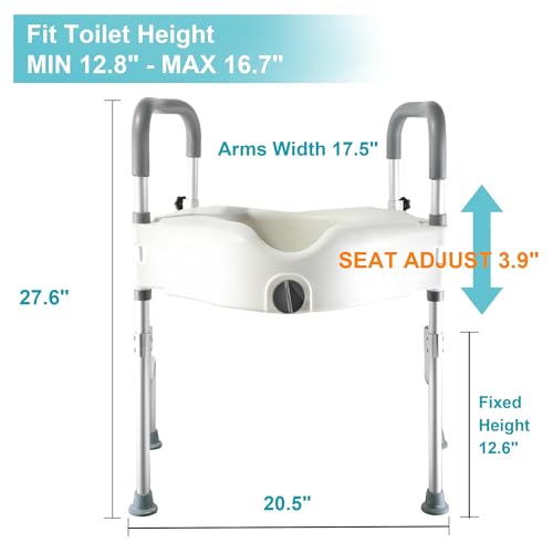 4.5in Raised Toilet Seat with Handles, Heavy Duty Support up to 330lbs, Adjustable Legs E7697