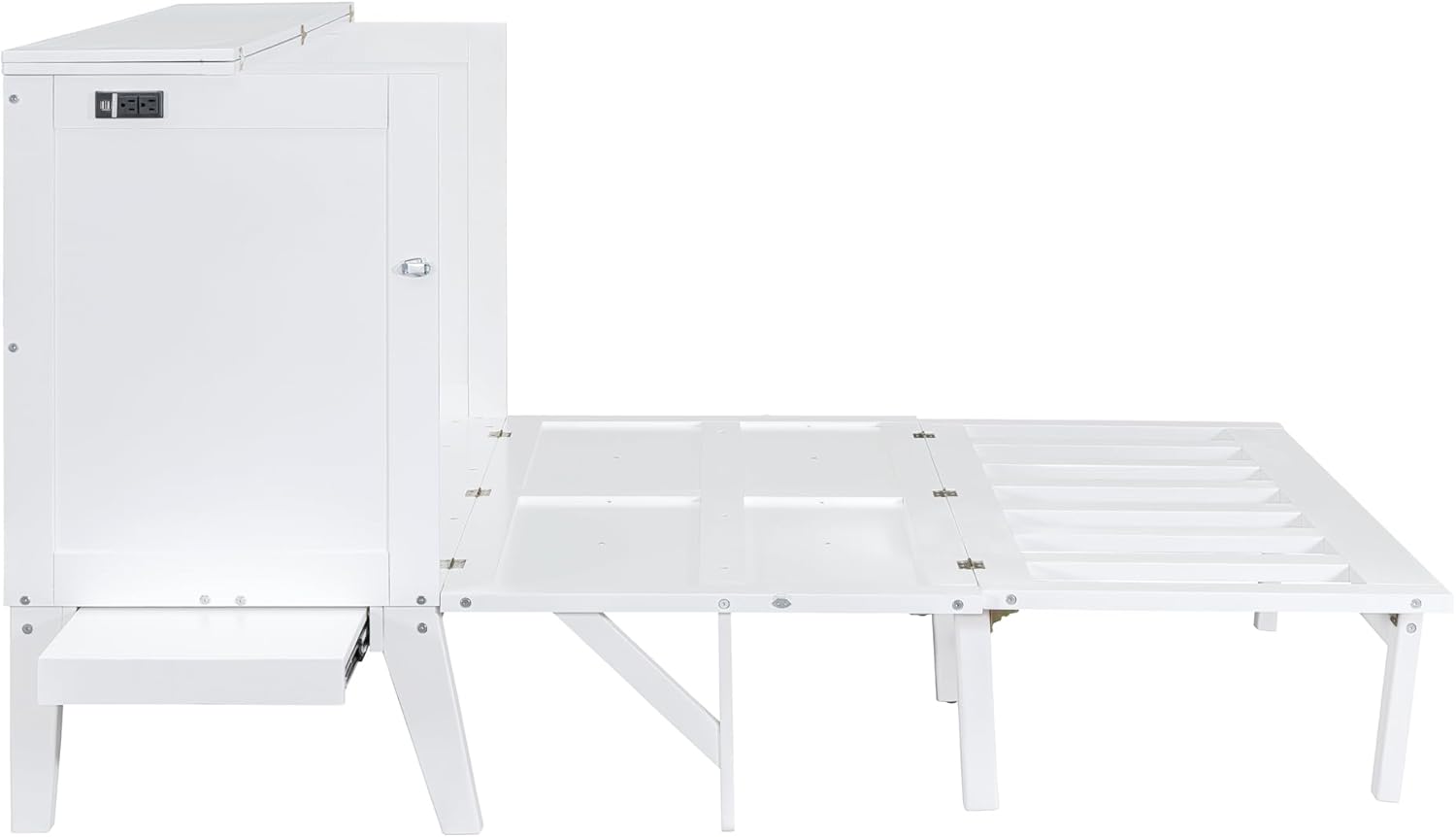 White Queen Wooden Murphy Bed with Desk Board and Removable Shelves O868387