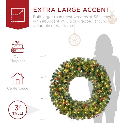 60in Artificial Pre-Lit Fir Christmas Wreath with 300 LED Lights Q1825