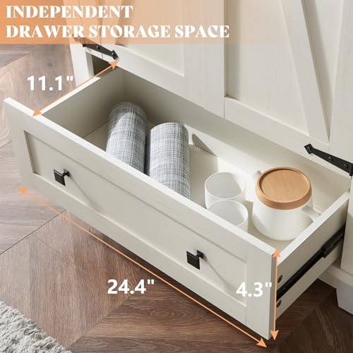 White Tall Kitchen Pantry Storage Cabinet with Adjustable Shelves and Drawer O614