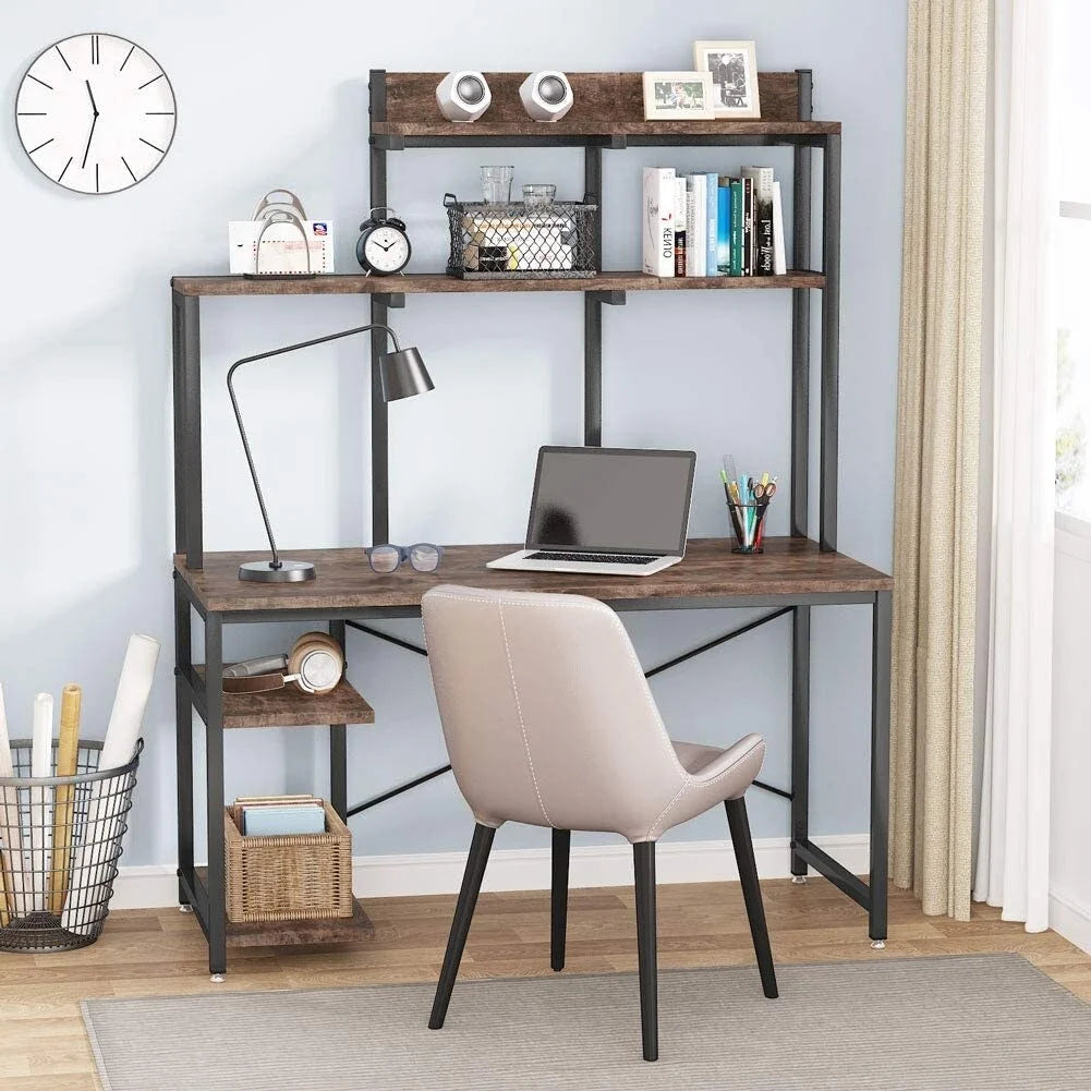 Black Medium Computer Desk with Storage Hutch Shelf C57655