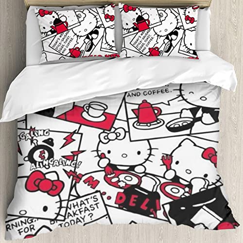 Kawaii Cat Printed Full Comforter Cover Set with 2 Pillowcase K705