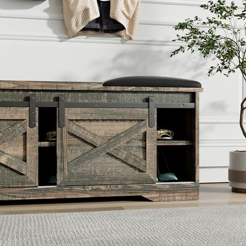Antique Gray 2-Tier Shoe Bench with Storage and Padded Cushion C849079