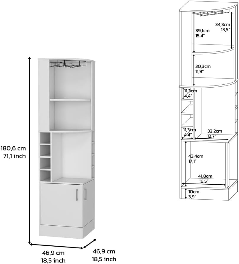 White Tall Corner Bar Storage Cabinet with Wine Rack F27405