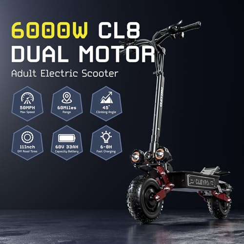 6000W Dual Motor 60V 33AH 11" Tire Foldable Electric Scooter E5365