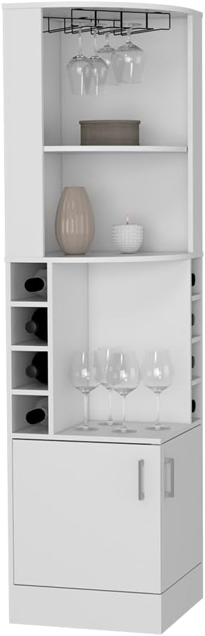 White Tall Corner Bar Storage Cabinet with Wine Rack F27405