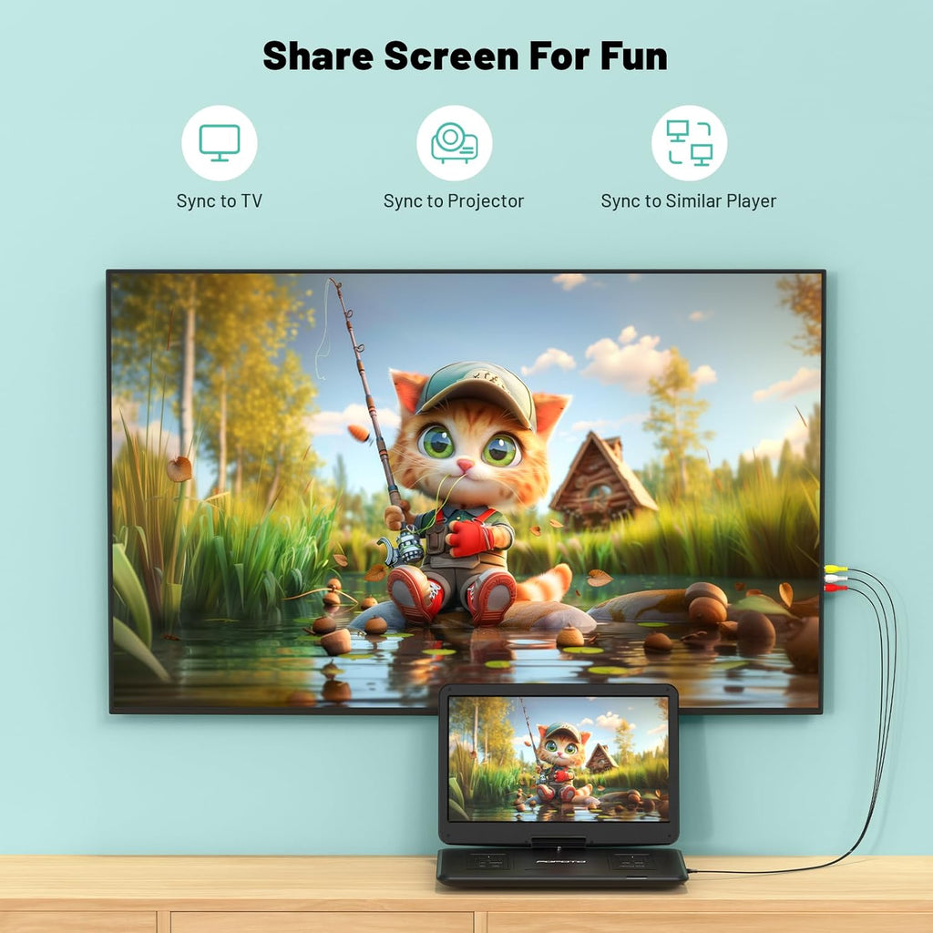 17.5” Portable DVD Player with 15.6” HD Screen, 6 Hours Rechargeable Battery, Dual Speakers, Remote Control, Black H3342