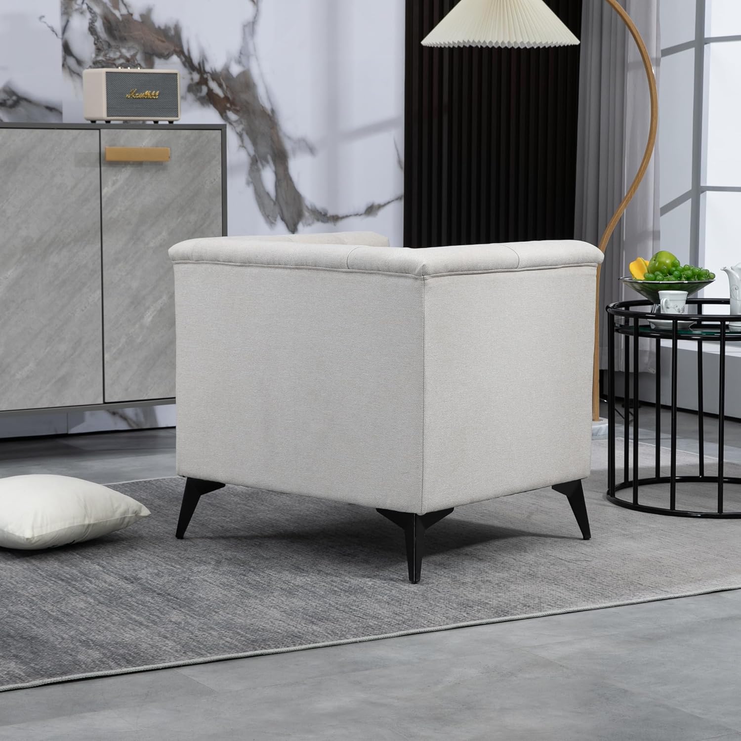 Beige Linen Fabric Accent Arm Chair O63948