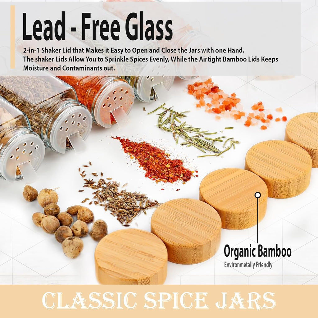 2 Pack 4 oz Clear Square Glass Spice Jars with Bamboo Airtight Lids and Shaker Lids V869