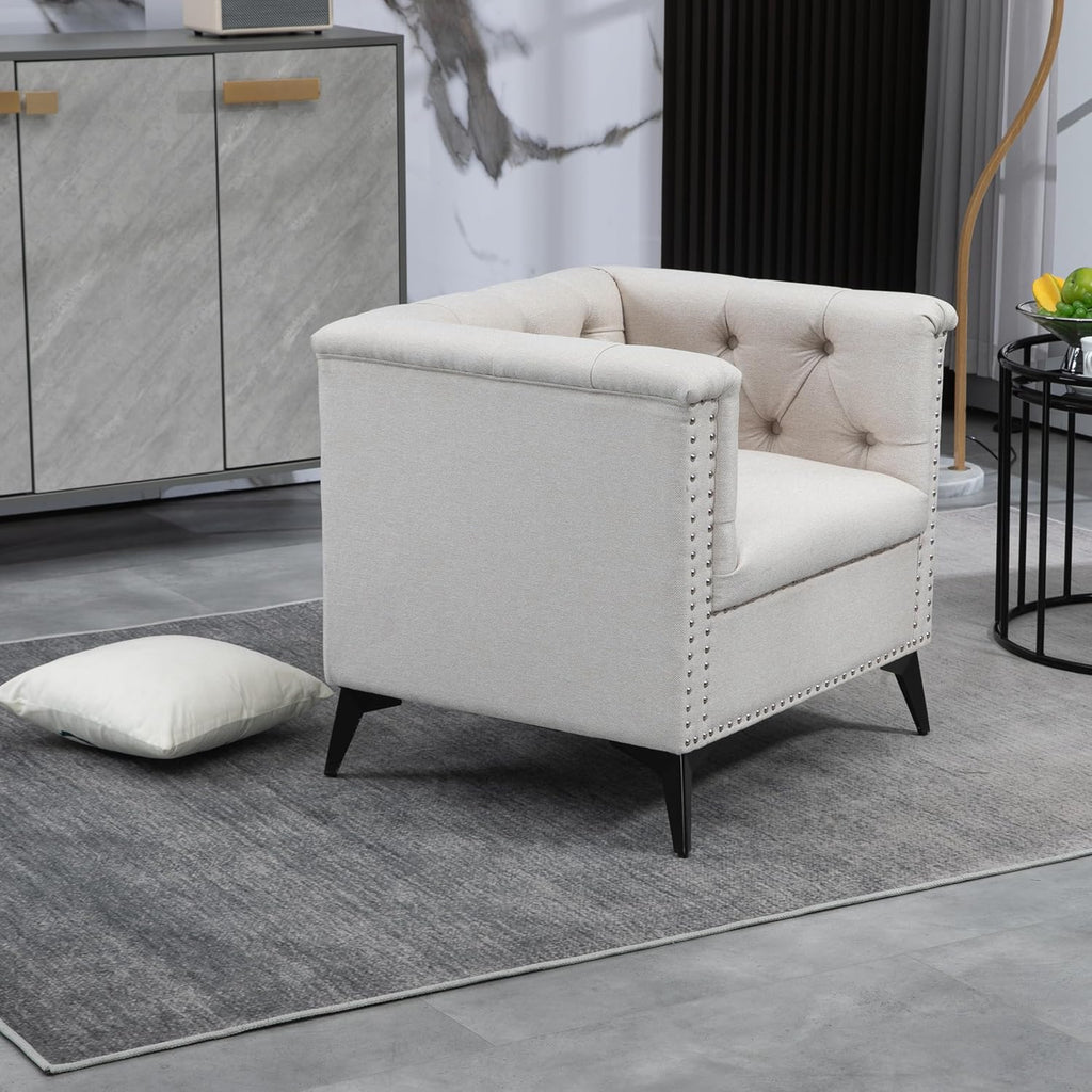 Beige Linen Fabric Accent Arm Chair O63948