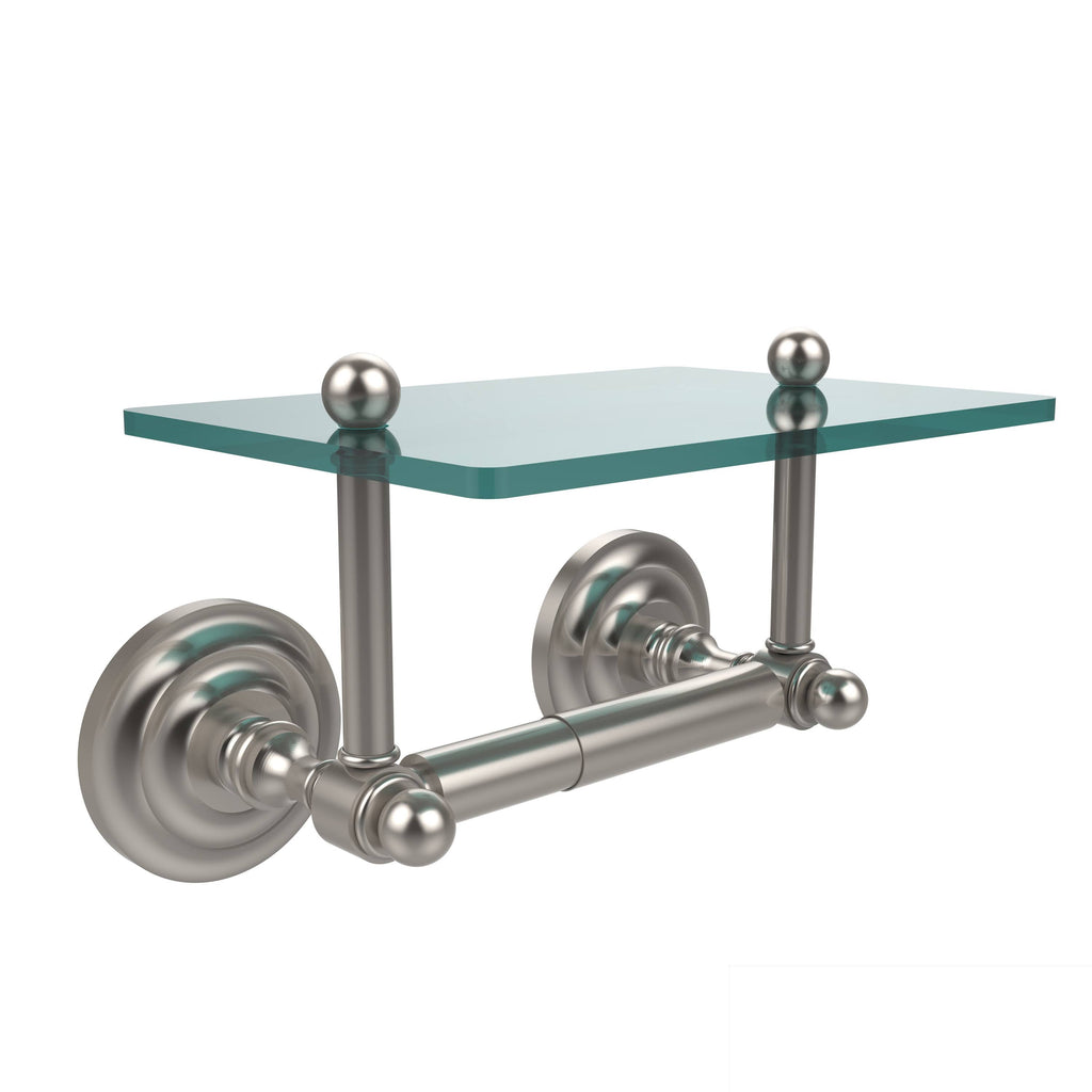 Two Post Toilet Tissue Holder with Glass Shelf - Satin Nickel X568