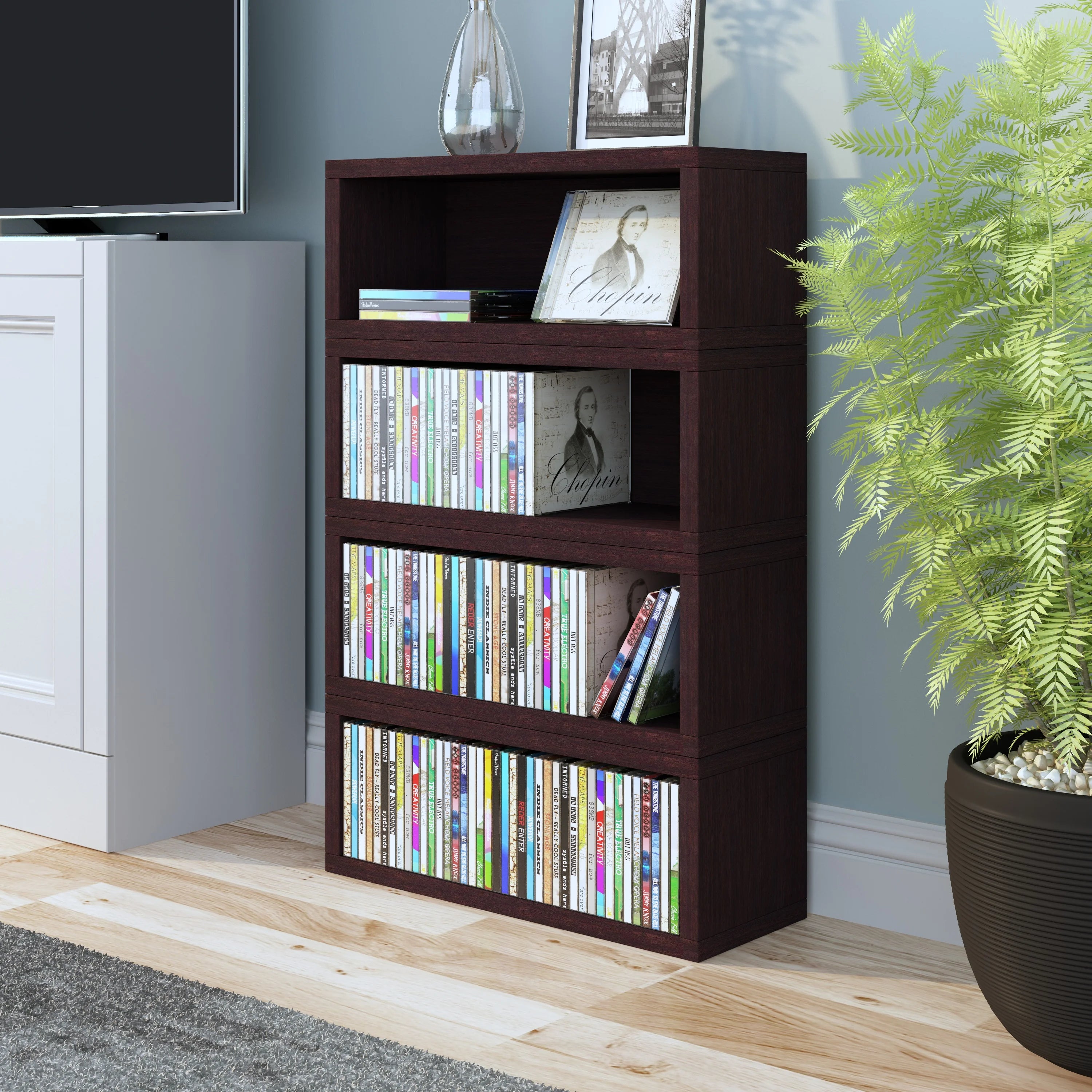 Black Stackable Media Storage CD Rack N968950