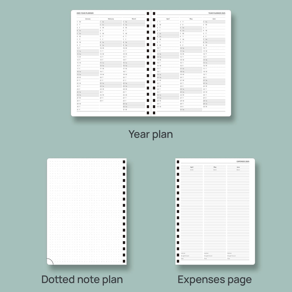 Planner 6.5'' x 8.5'' Academic Year Calendar July 2024 - June 2025 with Hourly Time Slots, Leather Cover - Grey Y223